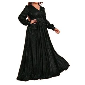 Faeriesty Formal Sequin Gown Long Dress Plus XL Black Lantern Sleeve Prom Holida